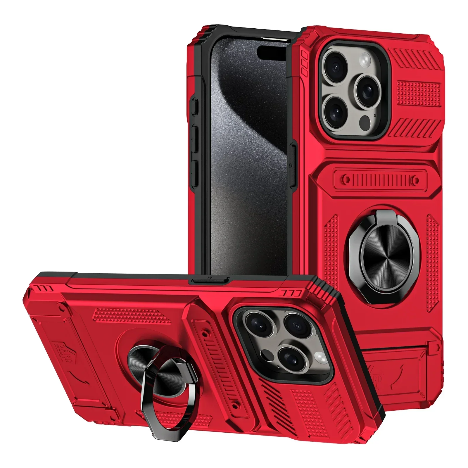 Rugged Shockproof Wallet Case with 360° Ring Stand Holder