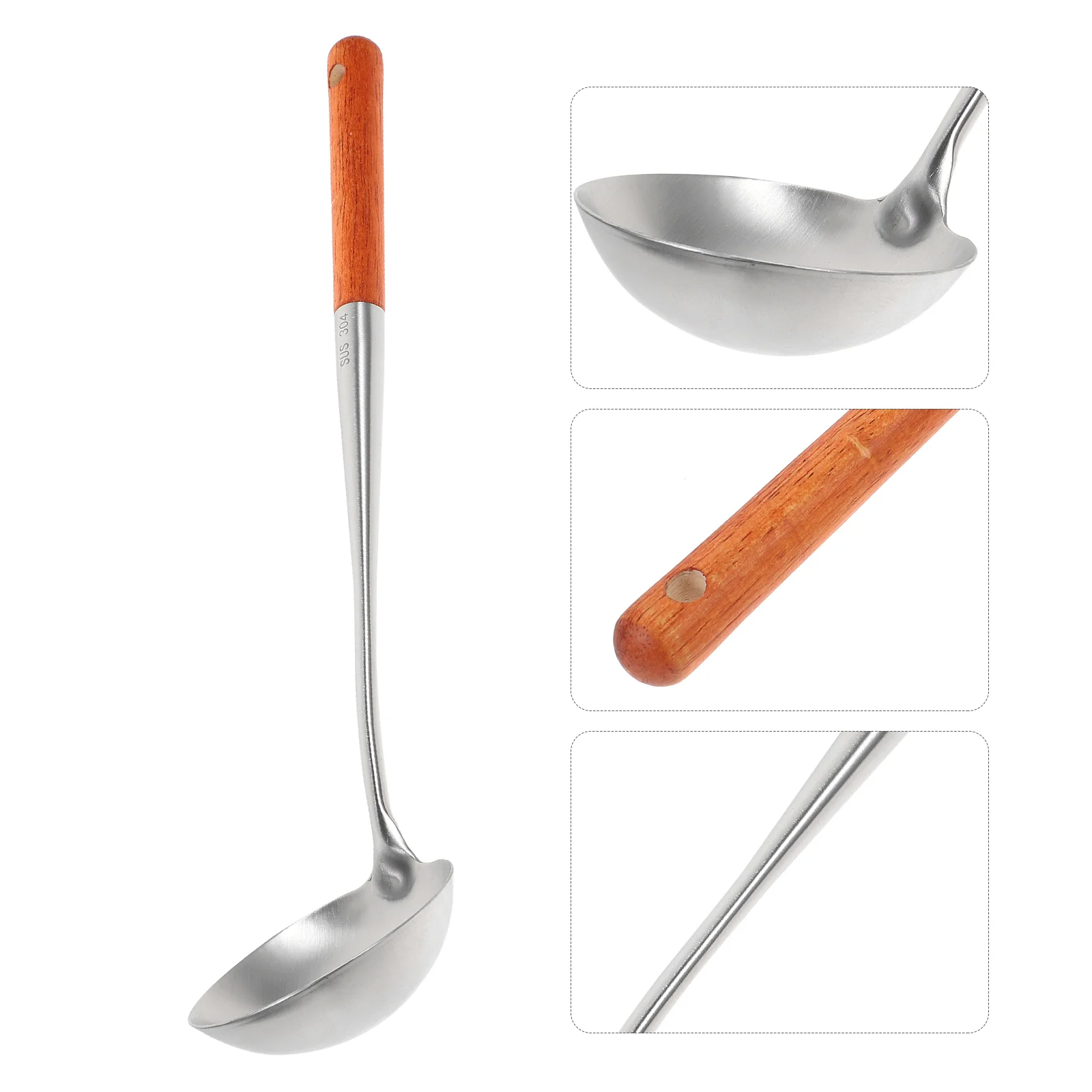 

Porridge Spoon Silicone for Kitchen Ladle Wood Spoons Stainless Steel Serving Soup Lengthen