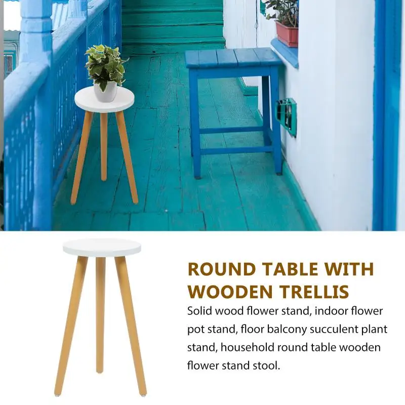 1Pc Wood Plant Stand Flower Pot Stool Flowerpot Holder Wooden Round Stool Balcony Display Rack Home Decoration