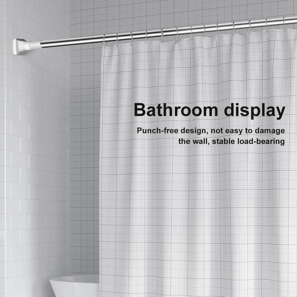 Adjustable Telescopic Clothing Rod Punch-free Adjustable Shower Curtain Rods Extendable Stainless Steel Simple Support Rod 3