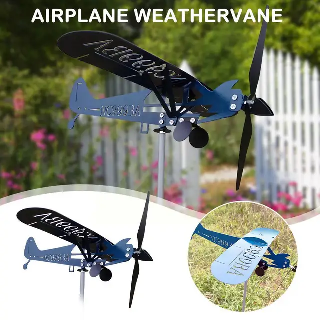 Fém Repülőgép Weathervane Piper J3 Cub Wind Fonó Széltető Háztartási Dekoráció Kültéri Indikátor Kerti Közvetlen Szélmalom U4I3