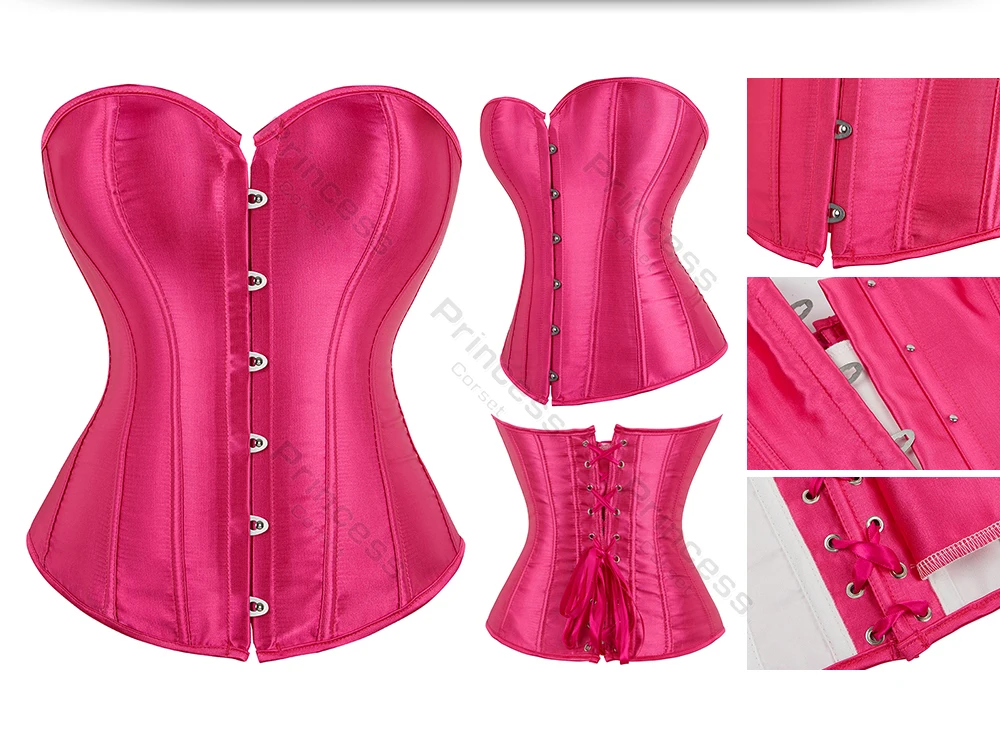 Sexy Korsett Bustier Schnürung für Frauen Rosa Viktorianisches Korsett Top Plus Size Vintage Satin Korsett Vollbrust Schwarz Blau Rot Gold – Detail 15