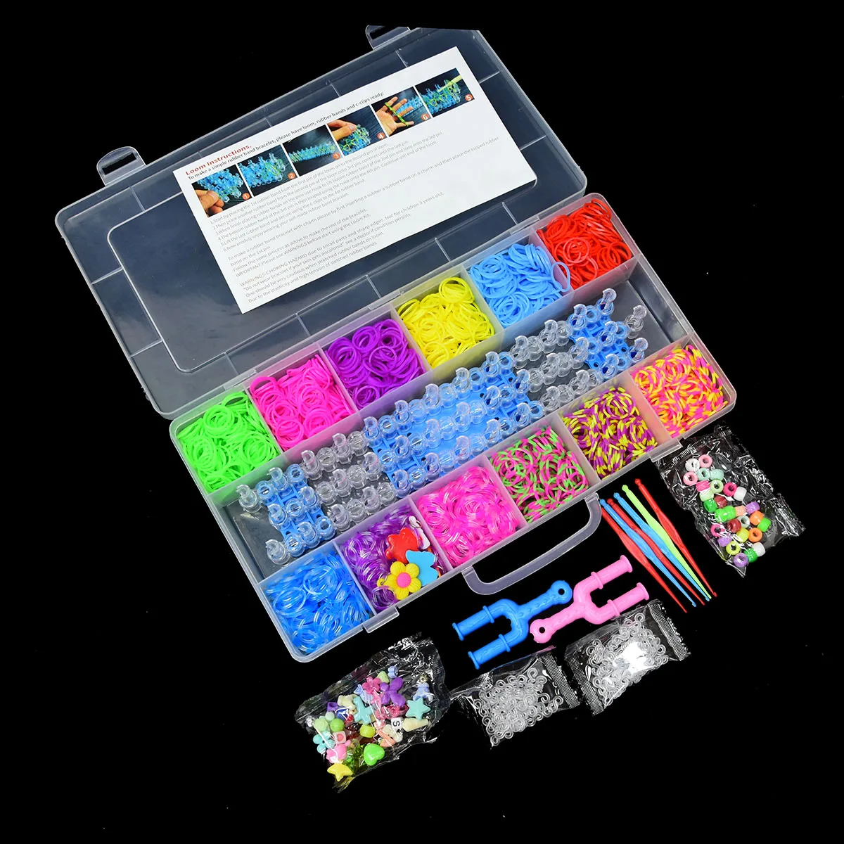 Elastic Rubber Loom Bands DIY Tool Set Box Weave Bracelet Handicraft Girl Gift Children Kids Toys Teenage 8 10 Years 1800pcs