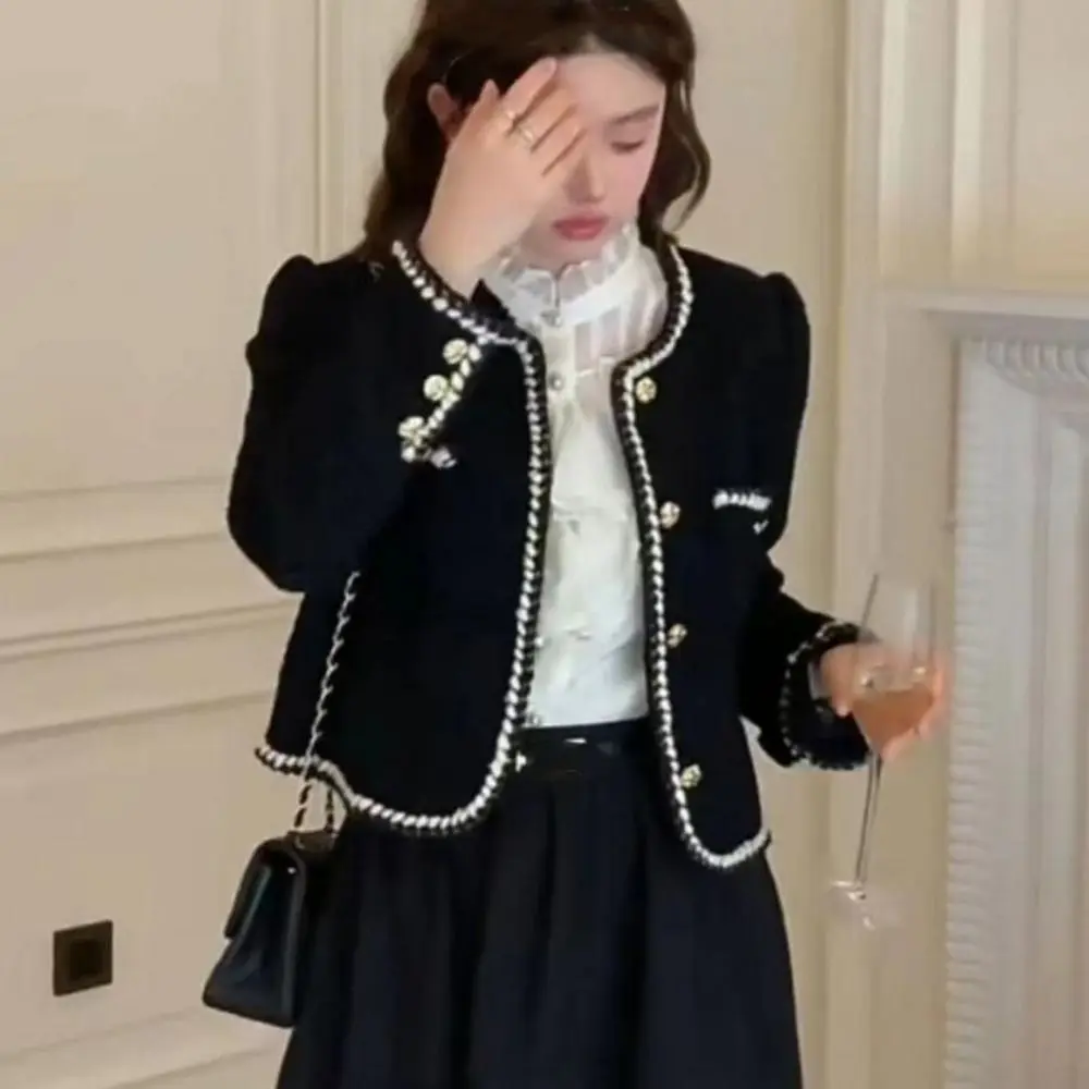 Fashion Y2k Elegant Jacket Women Korean Chic Vintage Coats Tweed Outerwear Socialite Style Jacket Women