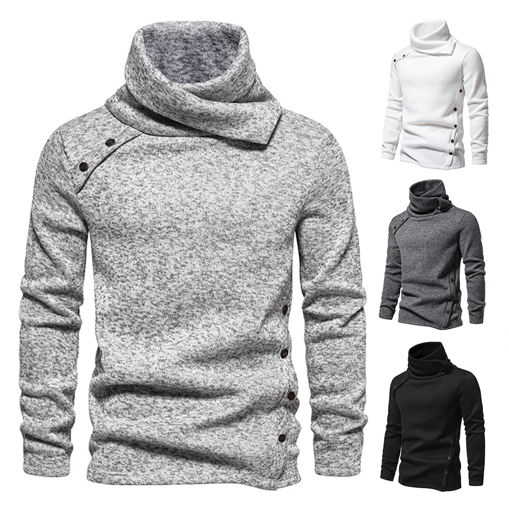 

Fashionable Personalized Creative Trend British Style Mens Sweater Retro Pullover Pile Collar Sweater Soft Warm Casual Men Tops