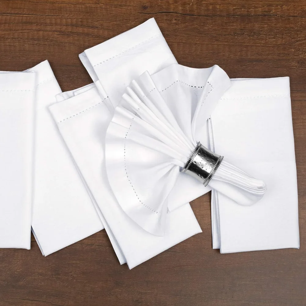 Set of 6 Cotton Cloth Dinner Napkin White Hemstitched Mitered Corners Perfect for Wedding Dinner Parties and Table Decorations 2