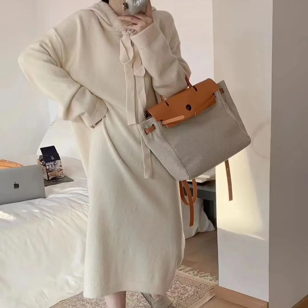 

Hooded knit dress female pullover loose extended solid color autumn and winter new sweater skirt