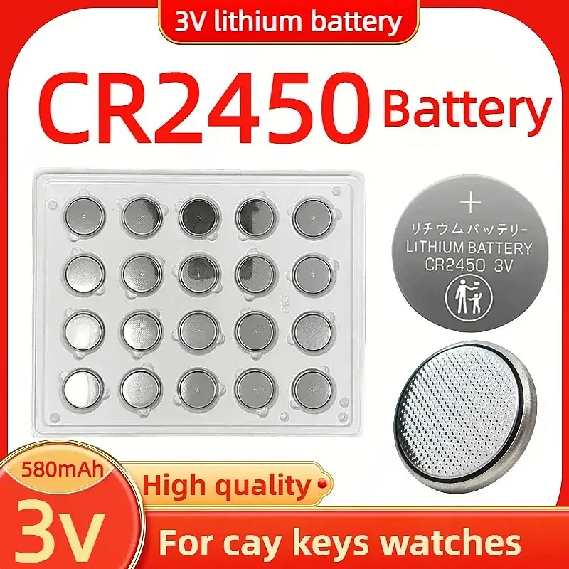 

580mAh 20/40pcs 3V CR2450 Lithium Battery CR 2450 DL2450 BR2450 LM2450 Cell Coin Watch Battery for Watch Car Key High Capacity