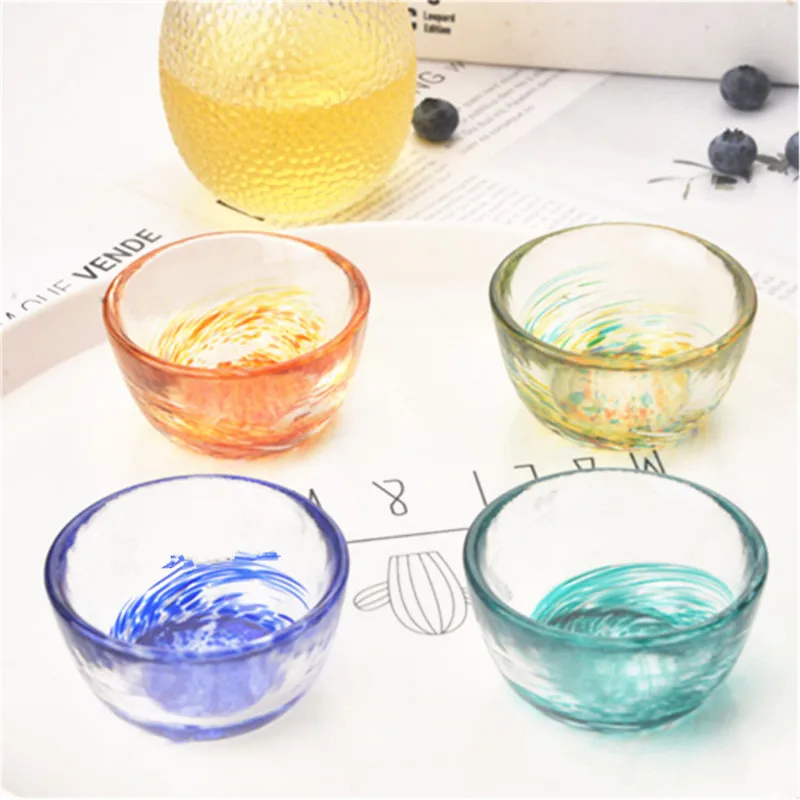 Japanese Style Glass Tea Cup Kung Fu Tea Set Household Sake Cold Wine Mug Wine Colorful Transparent Heat-resistant Small Cups