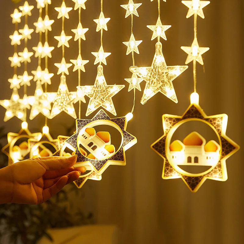 

Eid Mubarak Decor Moon Castle Led Curtain Garland String Light Ramadan Decoration for Home 2023 Islamic Muslim Eid Al Adha Gift