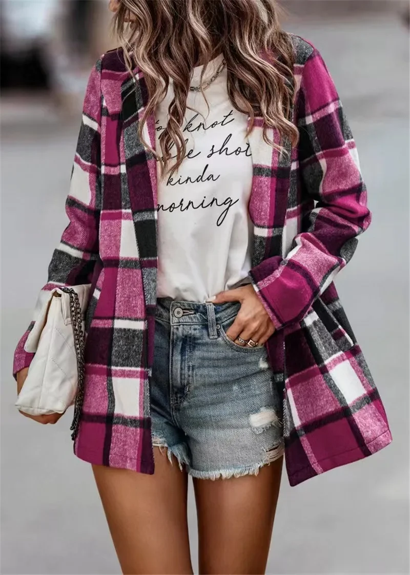 2024 Autumn Early Winter Coat Women Plaid Long Sleeve Loose Jacket Women's Fashion Streetwear Outwear High Street Jackets