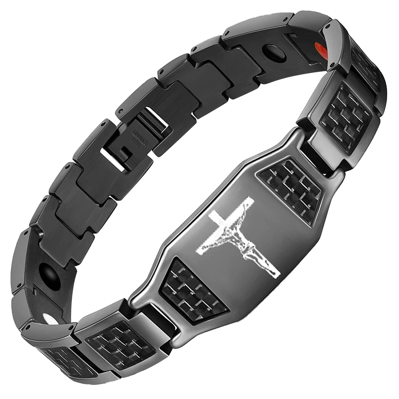 Men's Germanium Black Healing Bracelet - Stainless Steel Magnetic Jewelry for Joint Health and Style