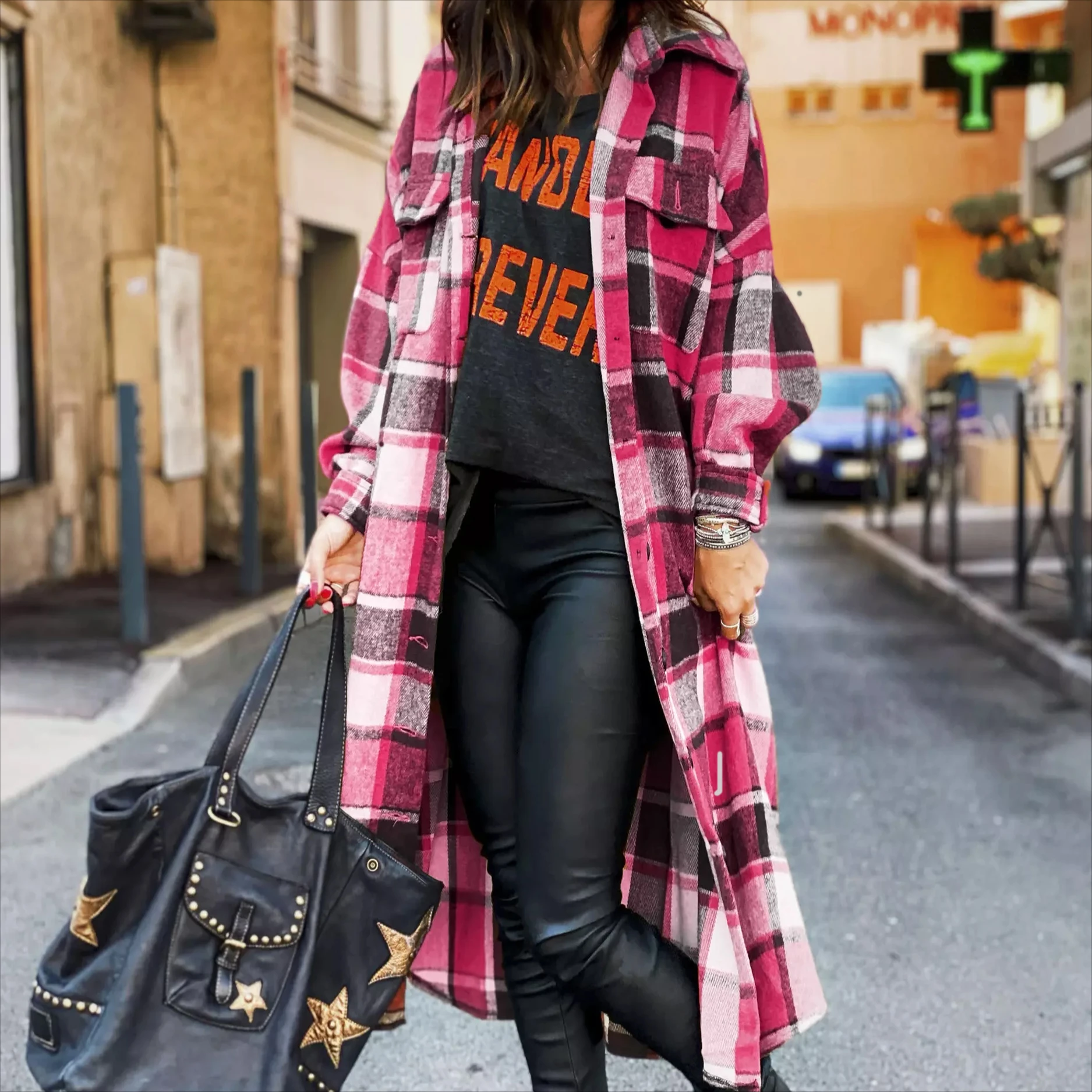 Women Coat Plaid Print Long Maxi Button Coats Long Sleeve