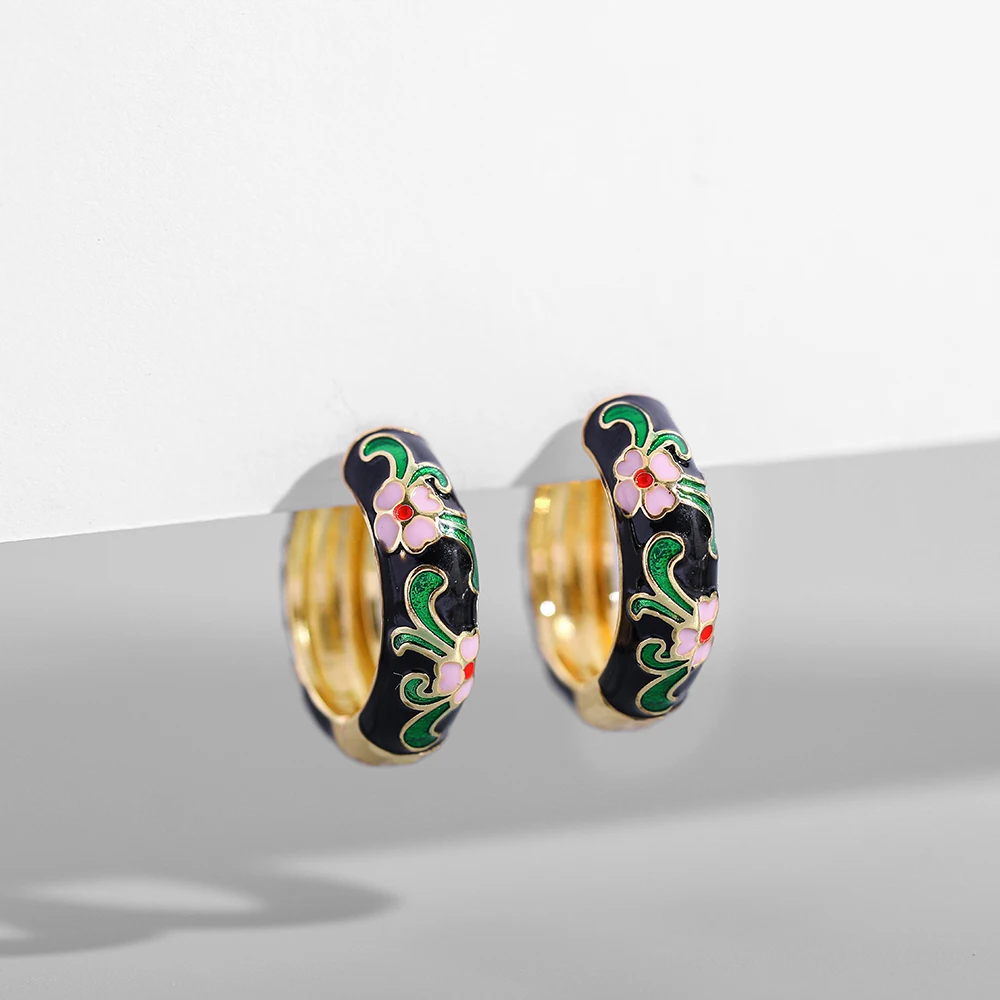 Bohemia Colorful Enamel Flower Small Hoop Earrings Femme Retro Geometric Eye Round Circle Huggie Earring Fashion Jewelry Brincos