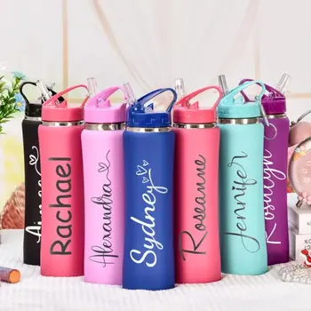 Personalized Insulated Stainless Steel Water Bottle with Straw, Engraved Fitness & Cycling Bottle, Perfect Gift for Men Women
