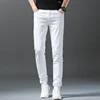 2024 Spring Summer New 98%Cotton Men's Slim Jeans Straight Casual Fashion Pencil Pants High Quality Trousers Male Clothes White 3