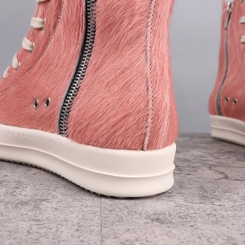 Women's Shoes Fur Design Shoes for Man Fashion Women's Sneakers Pink Solid Lace-up Men's Casual