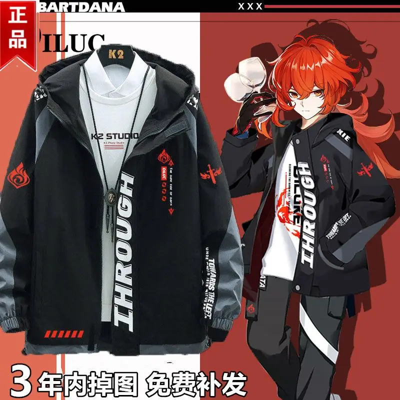 Anime Genshin Impact Diluc Ragnvindr Jackets Autumn Winter