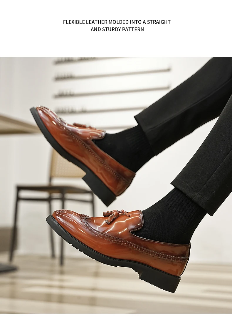 Business Männer Loafer Bequeme Leder Atmungsaktive Dicke Sohle Brogues Quaste Casual Formale Slip-on Spitze Kleid Schuhe Mann – Detail 13