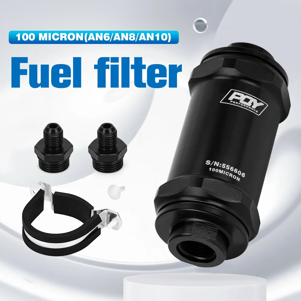 Motorcycle Fuel Filter Fuel Filter PQY AN6 / AN8 / AN10 Inline Fuel Filter E85 Ethanol 100 Micron Stainless steel element