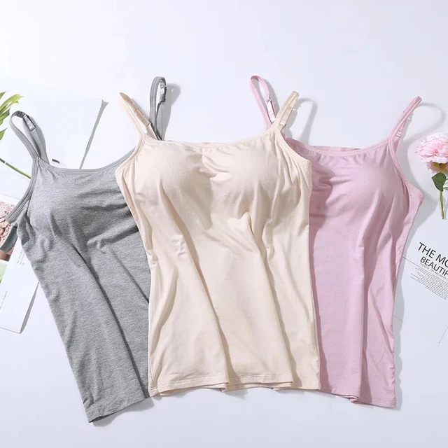 Women Padded Soft Casual Bra Tank Top Women Spaghetti Cami Top Vest Female  Camisole With Built In Bra