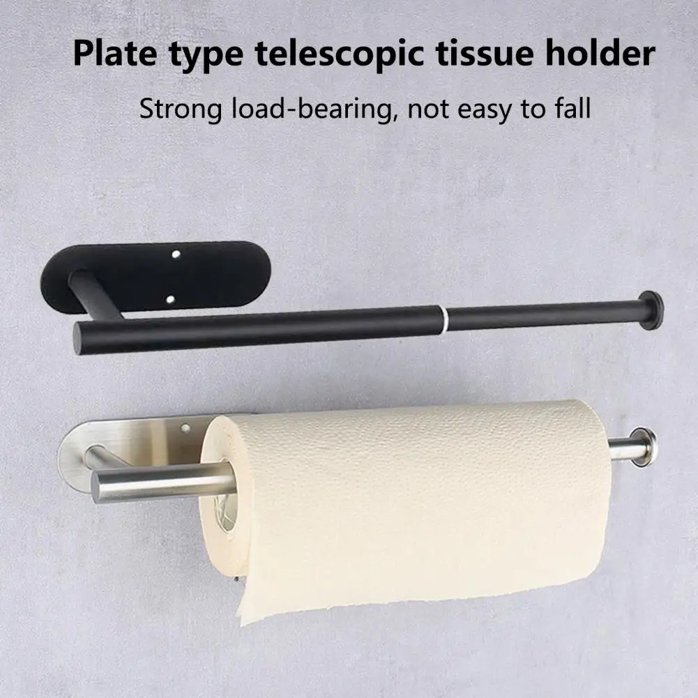 Self-Adhesive Toilet Paper Holder 304 Stainless Steel Brushed Paper Towel Roll Rack Black Bathroom Kitchen Long Tissue Hanger