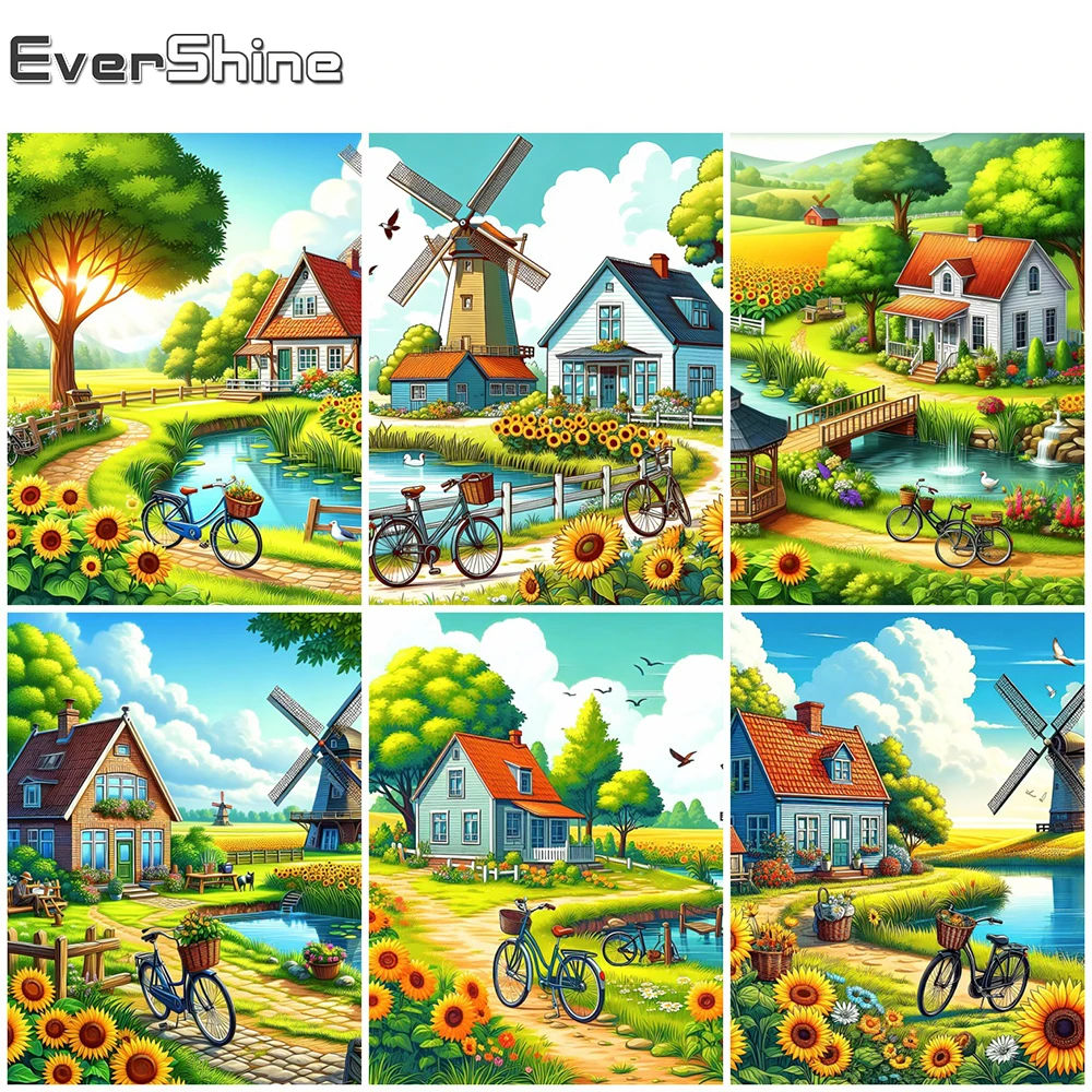 

EverShine 5D DIY Алмазная вышивка пейзаж дом дерево 2024 новые картины с фотомозаикой деревня Подсолнух Настенный декор