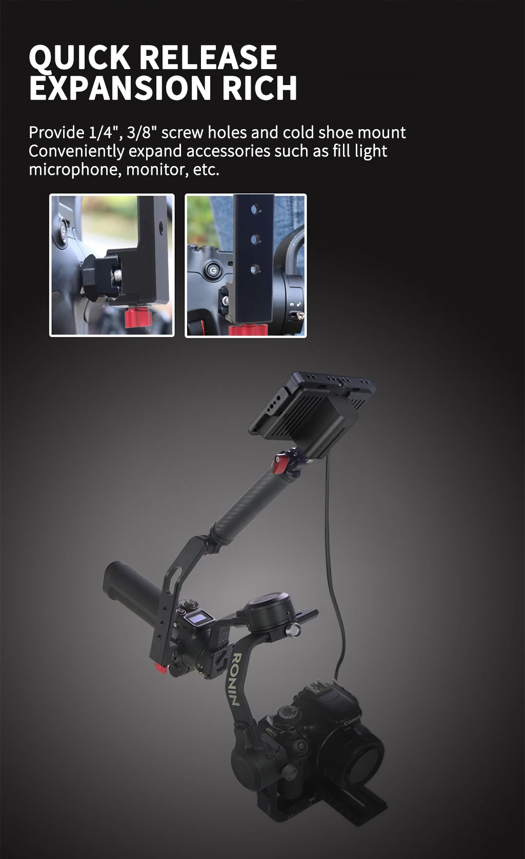 Kohlefaser Verstellbarer Seitengriff mit Klemme und Verschluss für DJI Ronin RS4 RS3 RS2 Pro Handheld Gimbal L-Halterung – Detail 2