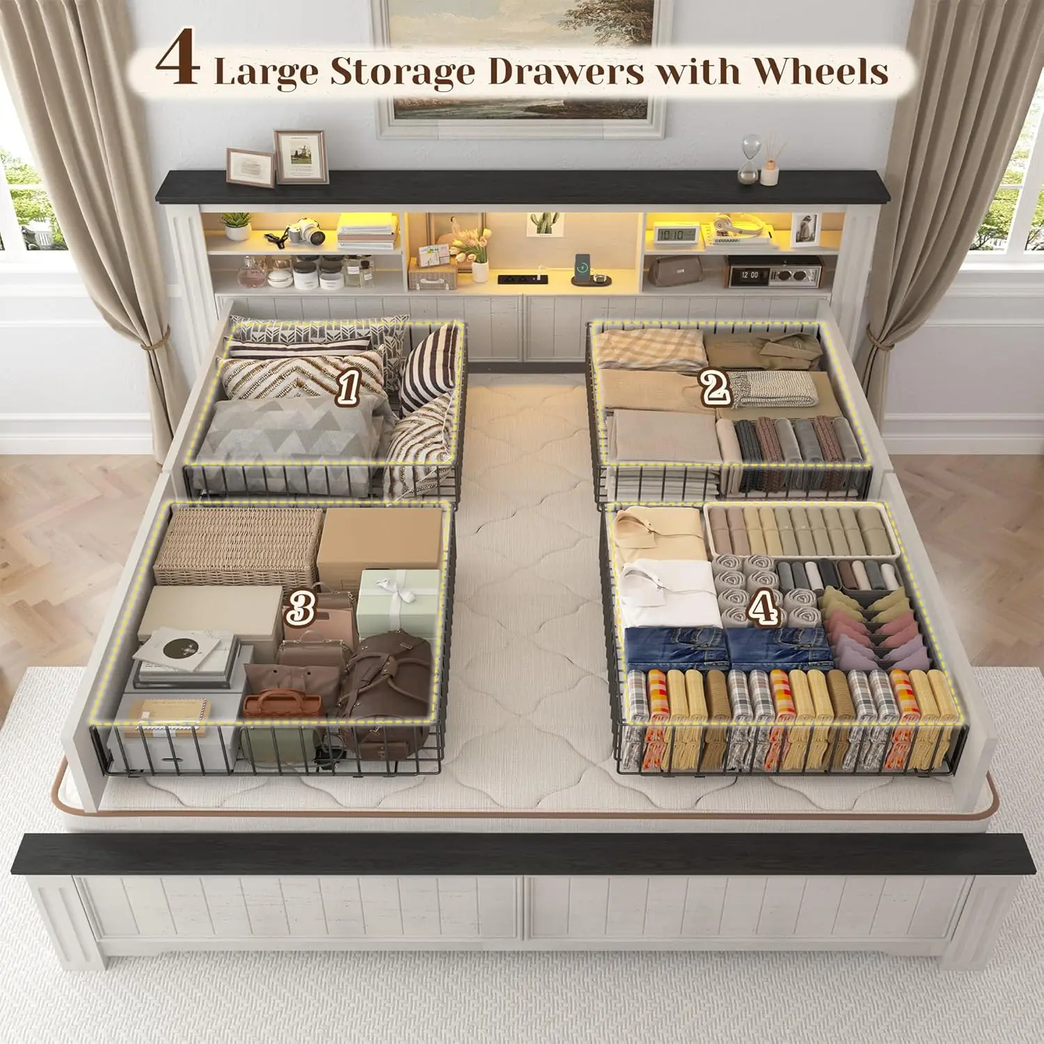 King Storage Bed with LED 5