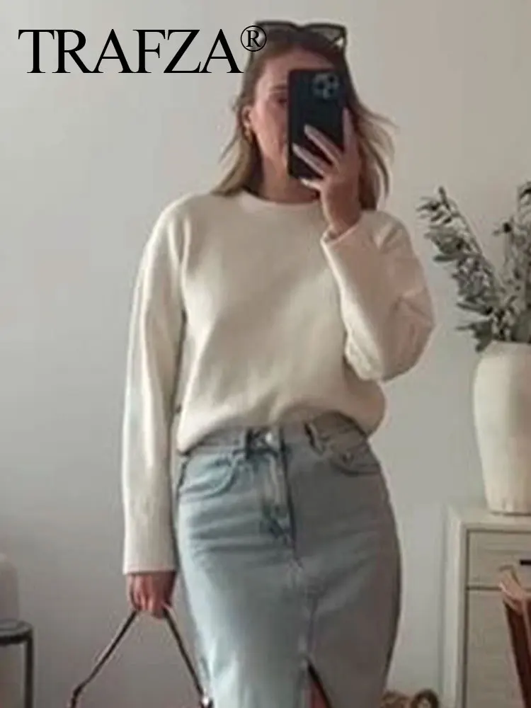 HH Autumn Winter Women Gray Pullover Sweaters Female Long Sleeve Loose Knit Jumper O-Neck Knitted Oversized Outerwear