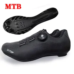 Unisex Breathable Lightweight Cycling Shoes - PU Leather SPD Lock Pedal Footwear - 40 (MTB - Black)