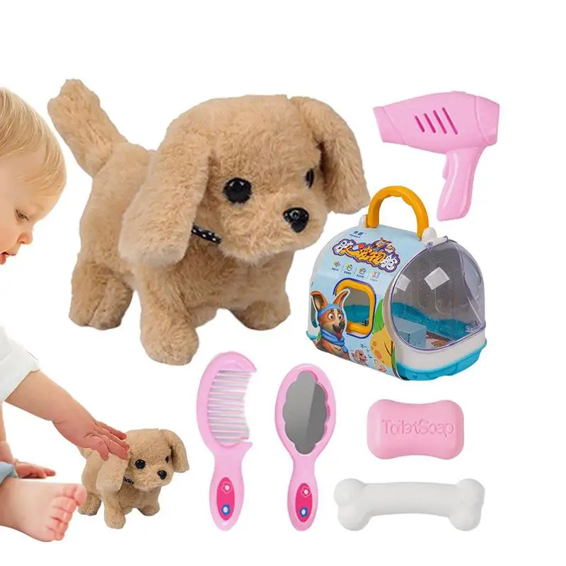 Interactive Bunny Toys For Kids Electric Simulation Rabbit And Puppy With Cage Plush Animal Pet Toy For Kids Toddlers Girls Boys