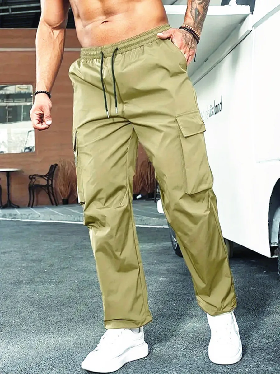 2024 Amazon Summer New Men's Work Pants European and American Independent Station Drawstring Multi Pocket Casual Pants 4