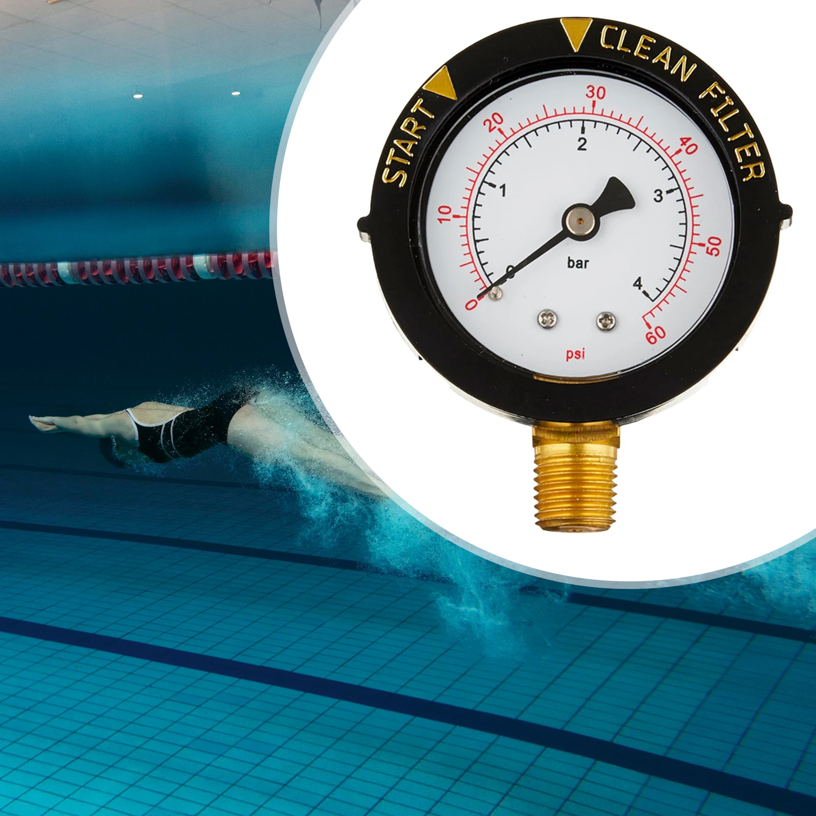 Pool Filter Pressure Gauge Water System Clean Filter Indicator Spare 0-60PSI Swimming Pool Spa Aquarium Valves Supplies