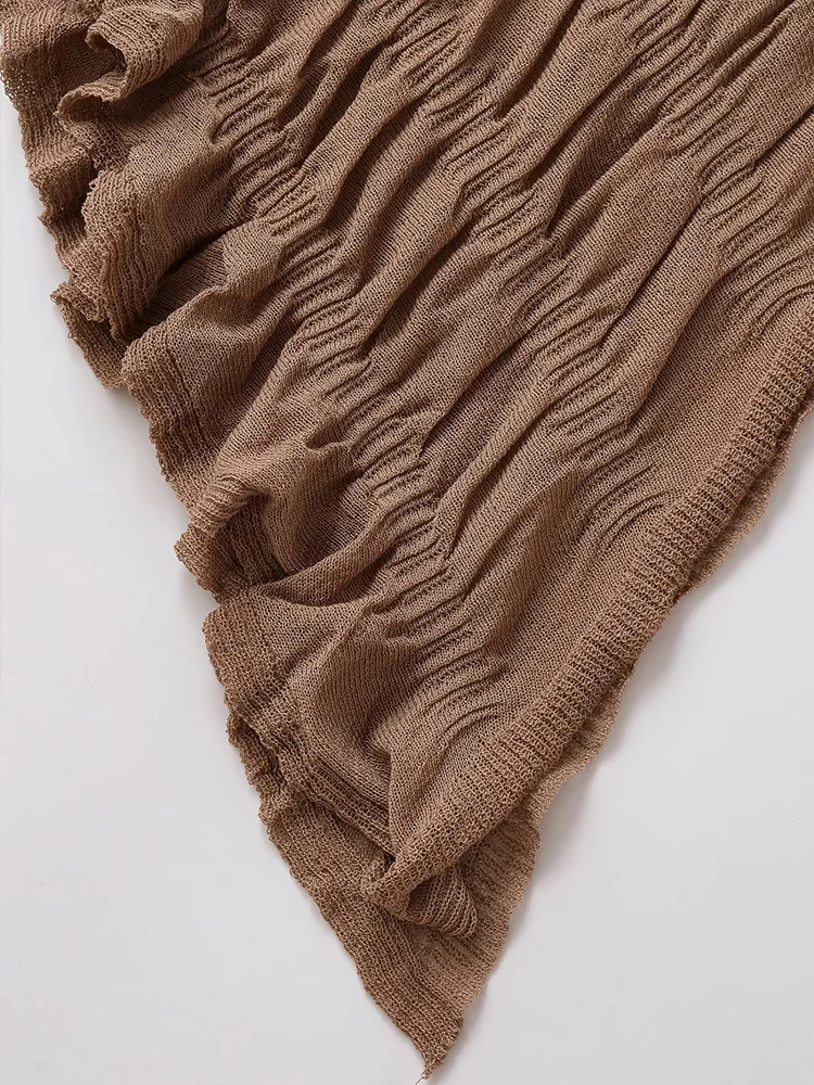 Women's Long Sleeve T Shirt Irregular Hem  Solid Folds Long Knitted Top Casual Fit Fashion Daily Street Female Clothes 2025