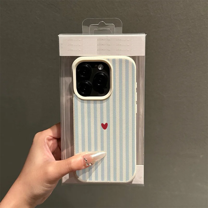Blue Striped Red Heart Minimalist Pattern Phone Case
