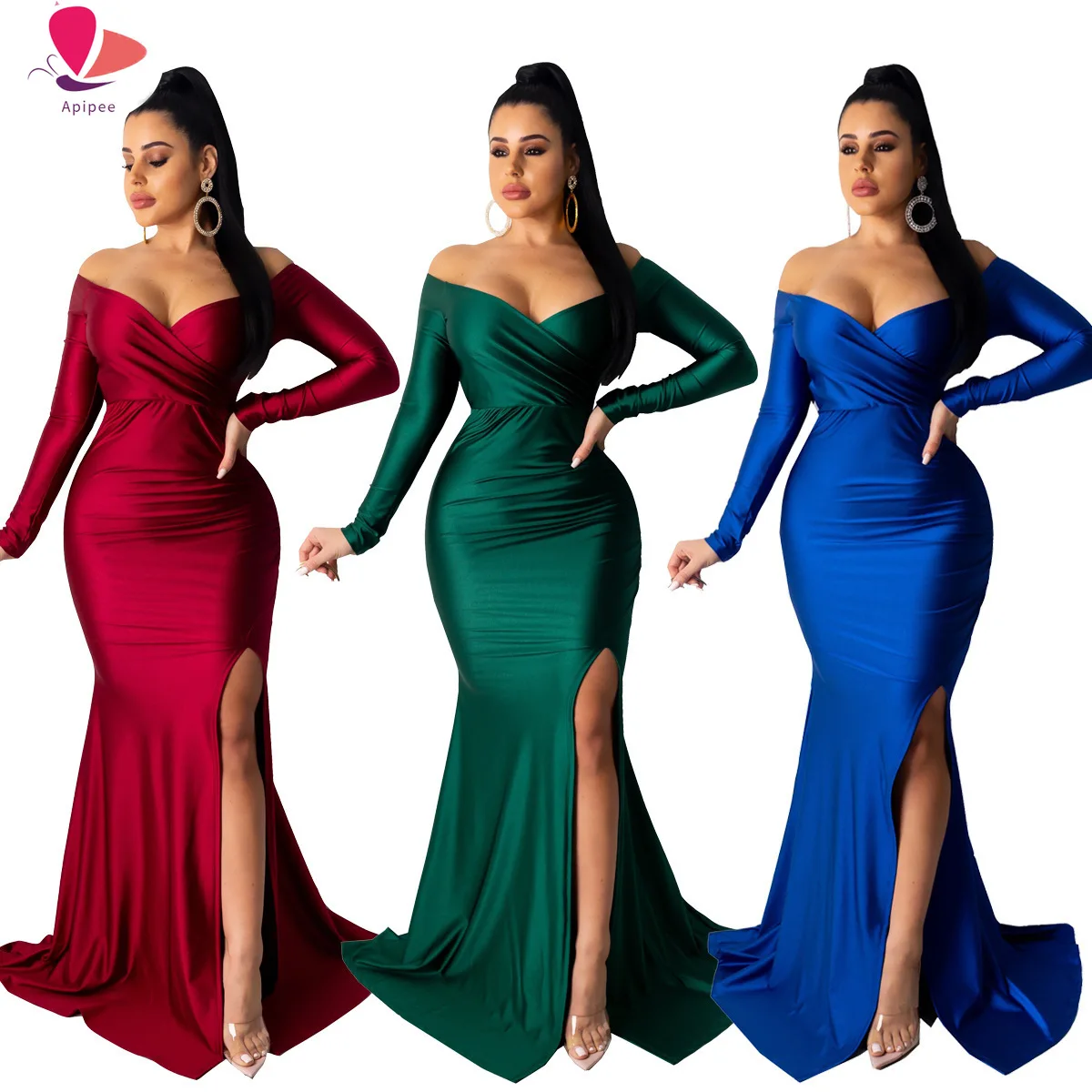

African Dresses For Women Party Dashiki Ruffle Sleeve Robe African Dress Africa Clothes Off the Shoulder Evening Long Maxi Dress