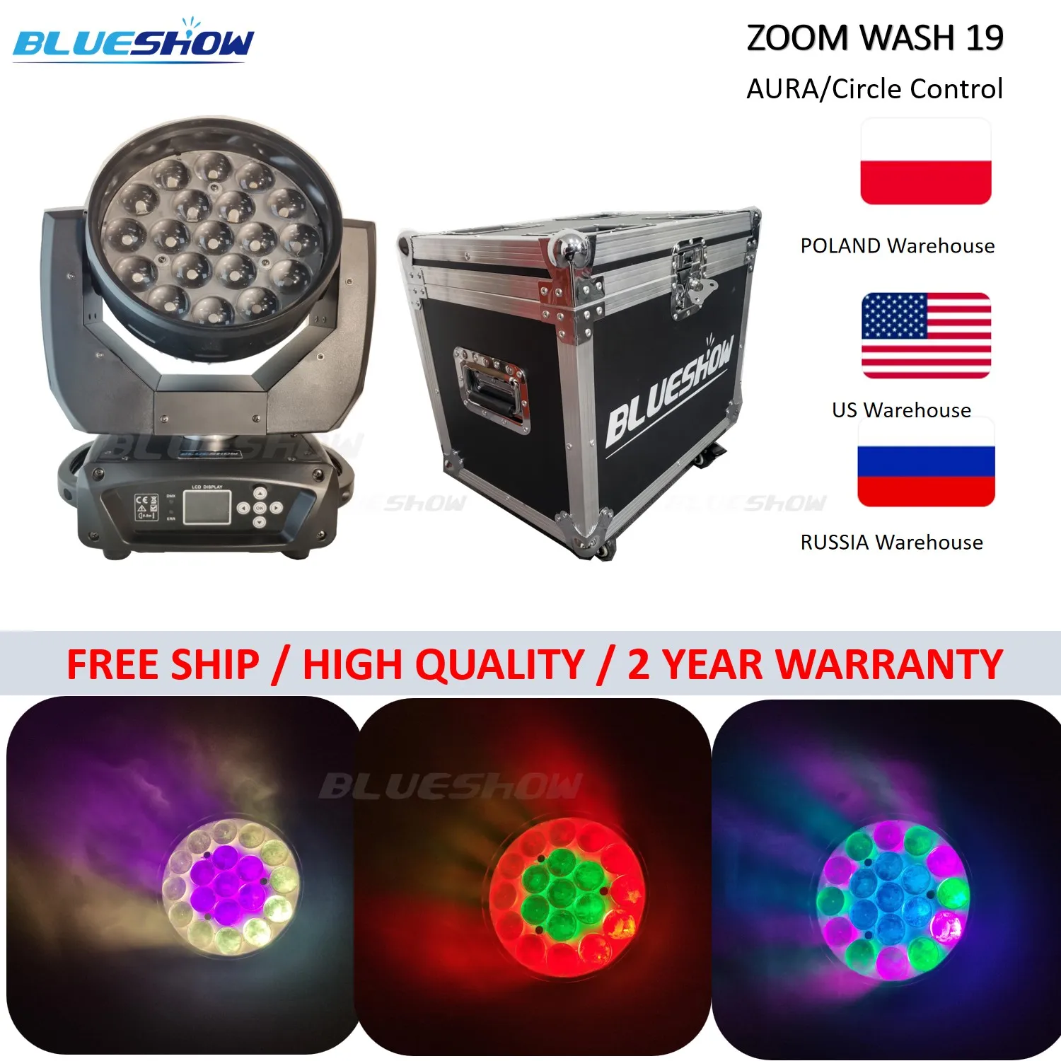 2Packs Lyre LED 120W avec télécommande RGBW 10 Gobos 8 couleurs 18