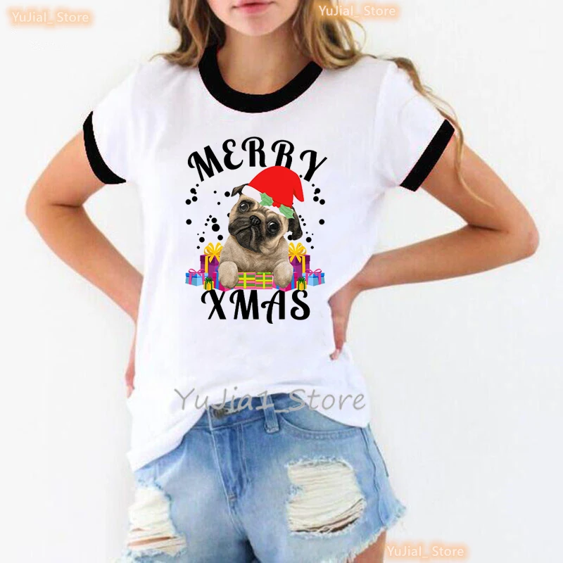 

Kawaii Pug Animal Print Tshirt Girls Merry Christmas Gifts T Shirt Women Cute Dog Lover T-Shirt Femme Harajuku Clothes