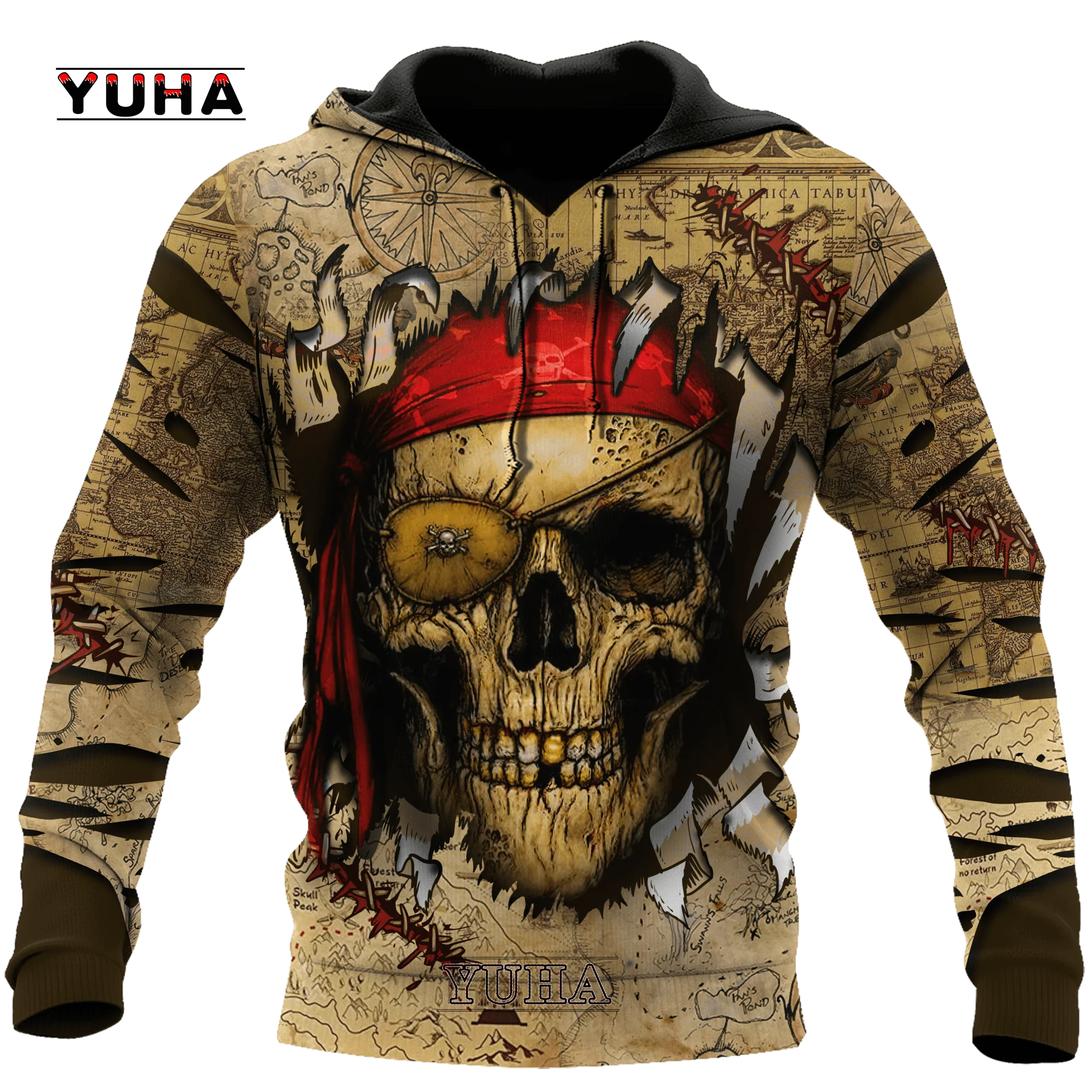 thumbnail image 1 of Sudadera con capucha y sudadera con estampado 3D de tatuaje de calavera roja oscura para hombre, sudadera unisex de primavera y otoño, ropa deportiva informal, 1 of 5