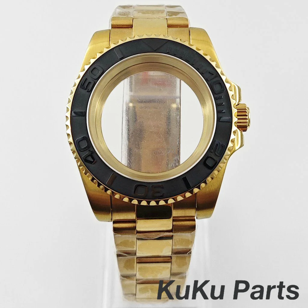 Gold 40MM Oyster Bracelet Sapphire Glass Waterproof Watch Case with 28.5mm Dial Compatibility