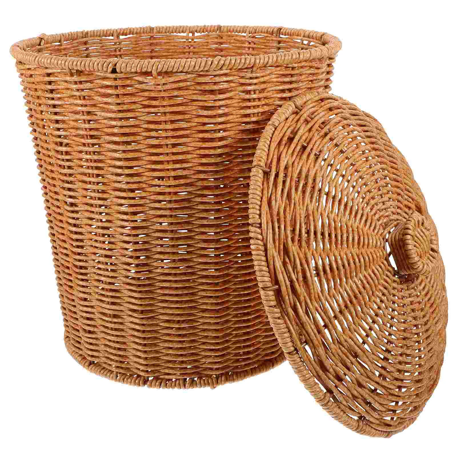 

Basket Wicker Storage Trash Can Waste Woven Laundry Baskets Rattan Bin White Garbage Hamper Clothes Lid Seagrass Dirty Container