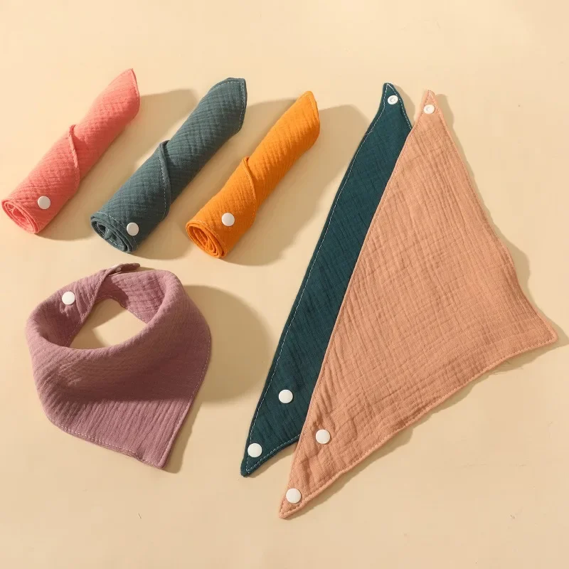 

Four layer cotton drool cloth crepe triangle cloth solid color gauze bib plain color crepe bib ins cotton