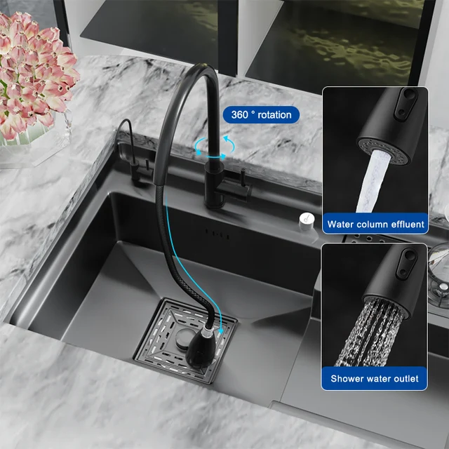 Lavello da cucina a gradini in acciaio inossidabile con rondella per tazze Lavabo multifunzionale grande a fessura singola Lavelli per lavastoviglie 5