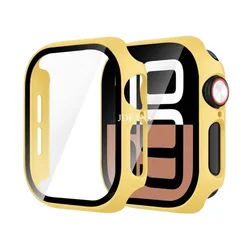 Premium Tempered Glass Watch Case Cover with HD Screen Protector for Apple iWatch Series 10 (10 yellow)