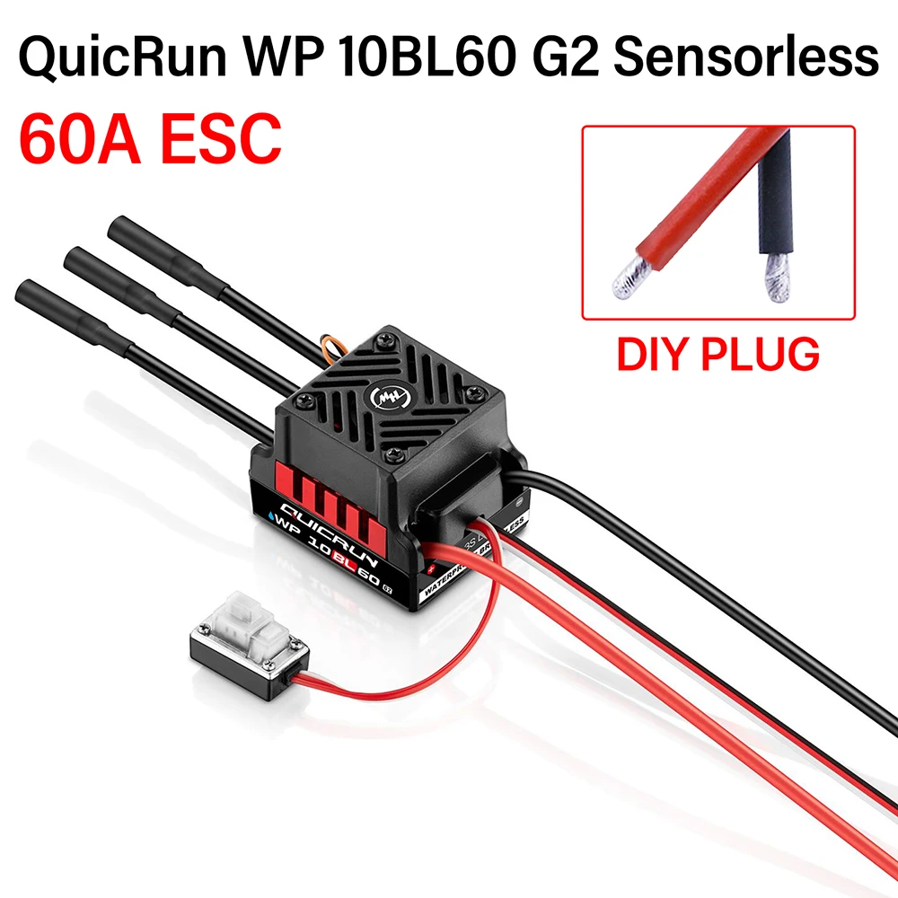 Câblage et connecteurs XT60 de l'ESC Brushless Hobbywing 60A pour RC Buggy 1/10 imperméable