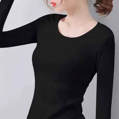 Camiseta de manga larga de terciopelo con temperatura constante para mujer, Top térmico de fibra calefactora de terciopelo fino, Otoño e Invierno