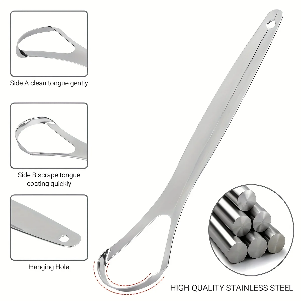 Stainless Steel Tongue Scraper, Portable Tongue Scraper, Oral Care Halitosis Cleaner, Suitable for Home And Clinic Use