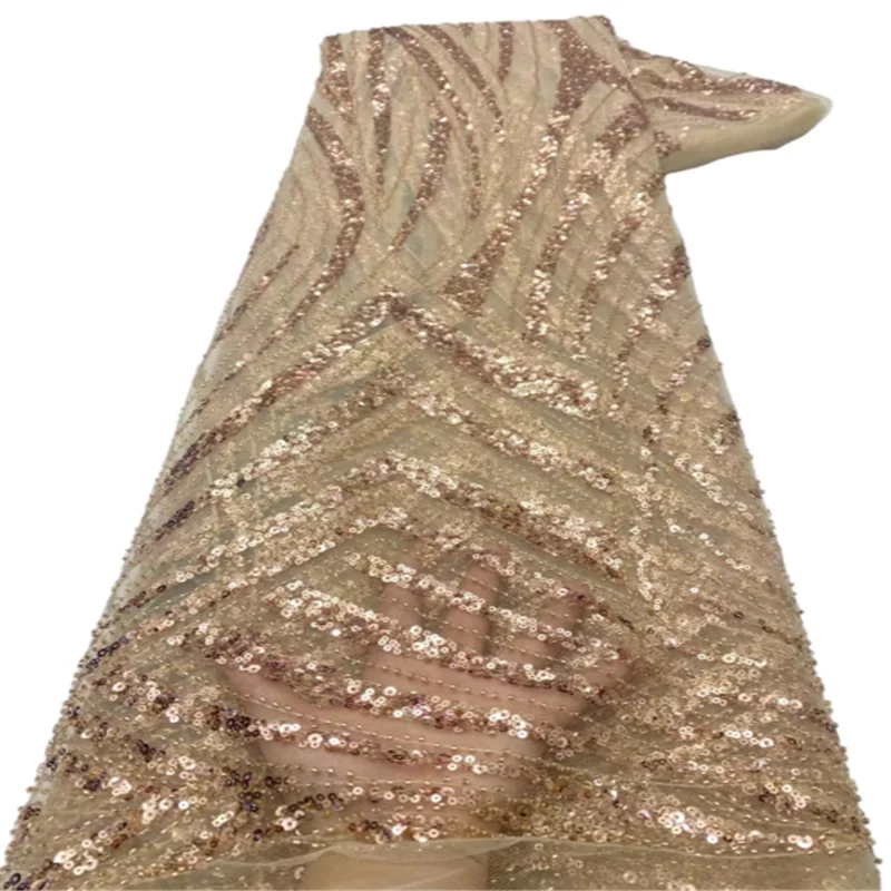 

Gold Color African Lace Fabric 2019 High Quality French Tulle Lace Fabric With Sequins Lace Fabric For Wedding Party