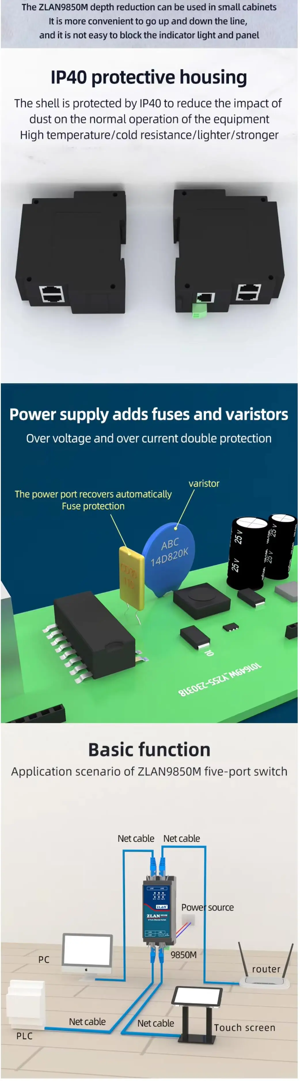 5Port Industrial Switch 100-Megabit Ethernet Network Branch Shunt Hub Plug and P